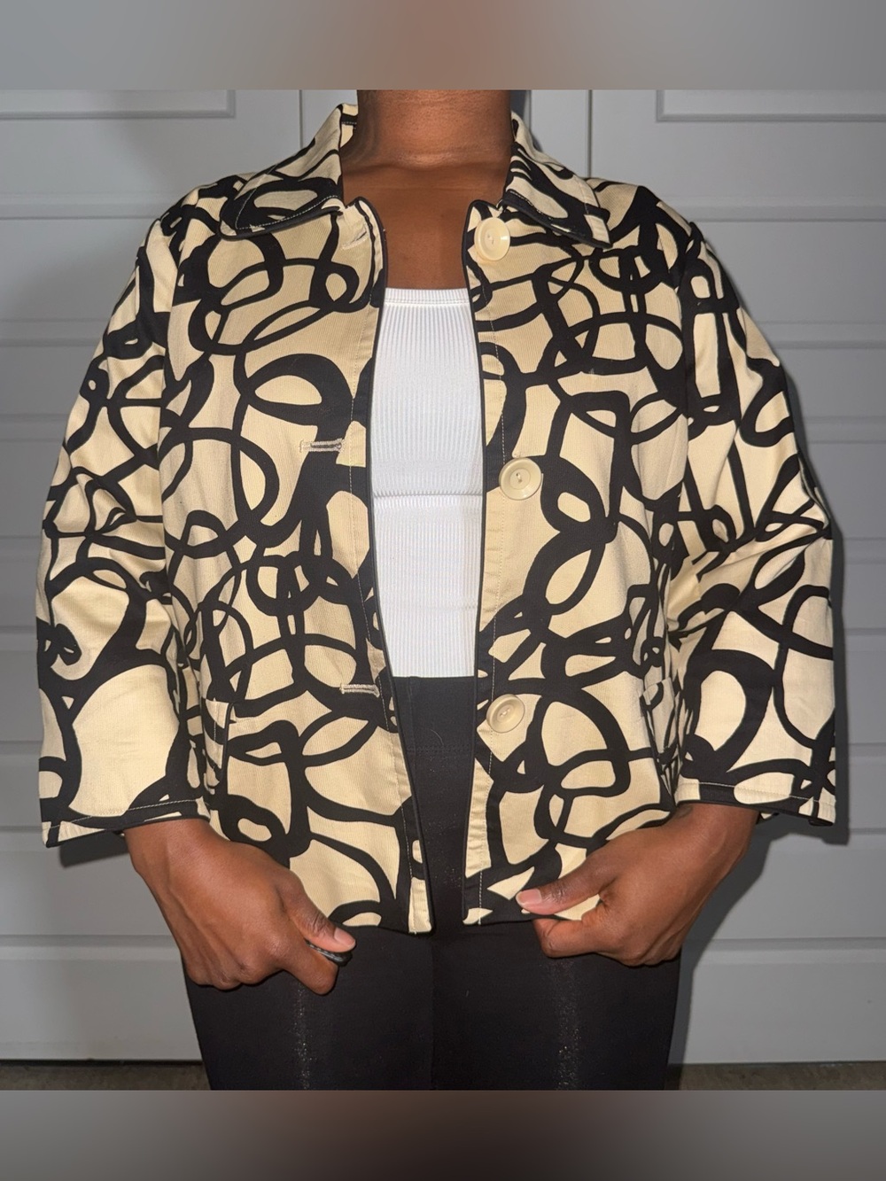 Vintage Dialogue Cropped Abstract Loop Print Jacket